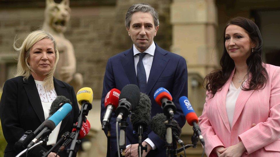 Michelle O'Neill, Simon Harris and Emma Little-Pengelly