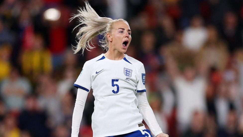 Alex Greenwood celebrating penalty