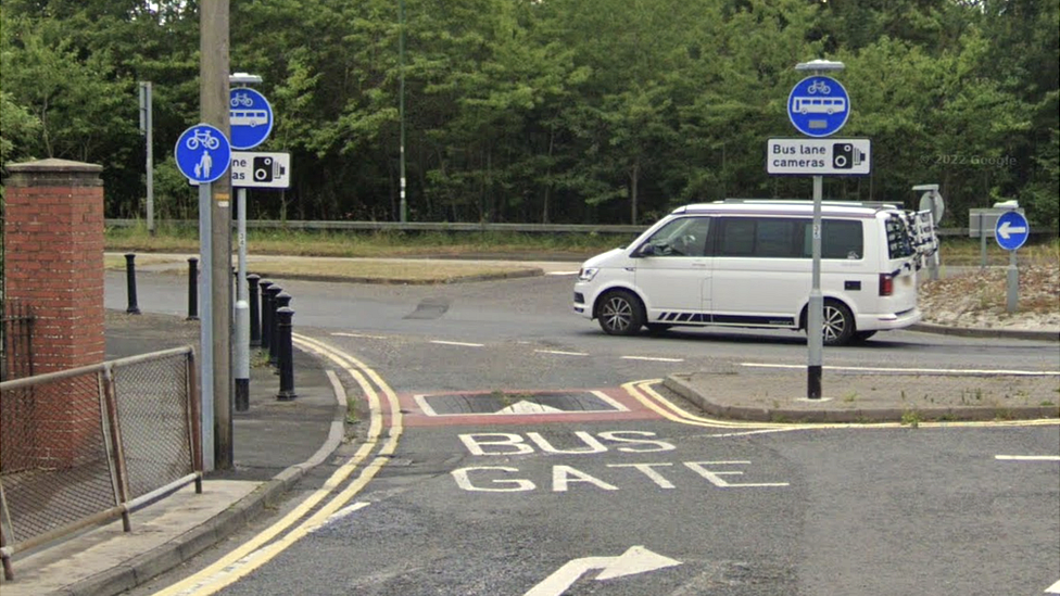 The bus lane near Coxhoe Primary School