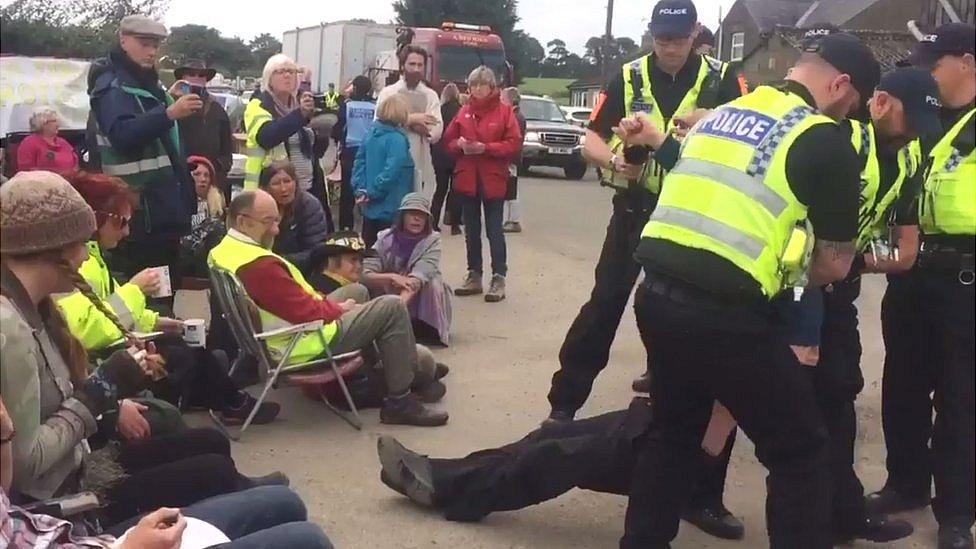 Protesters being moved at Kirby Misperton 20/9