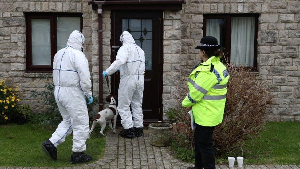 Police outside a property in Manor Gardens, off Morrison Road in Swanage