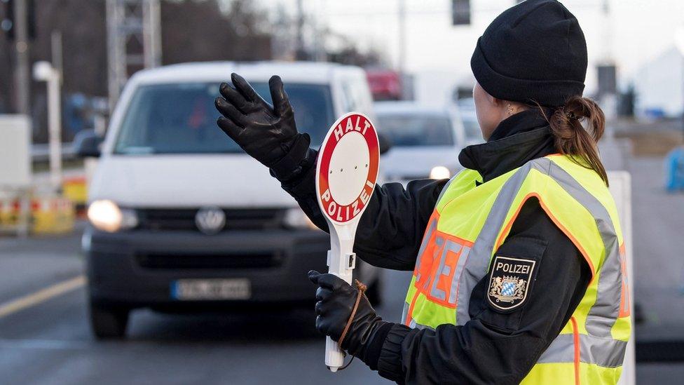 Border police check cars at Schwarzbach, on Salzburg-Munich motorway, 15 Dec 16