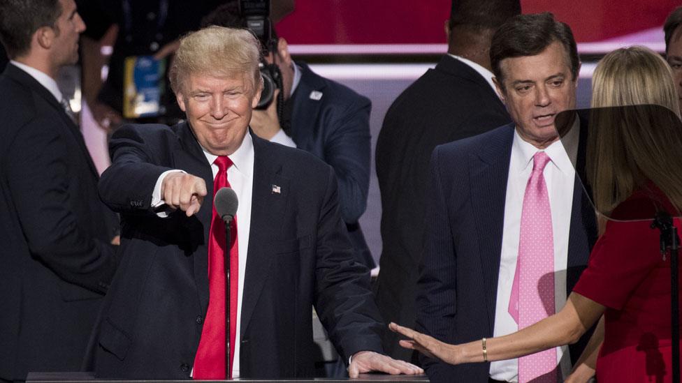 Manafort flanks Trump at the 2016 Republican National Convention