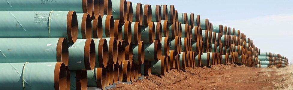 File photograph of Keystone XL pipes