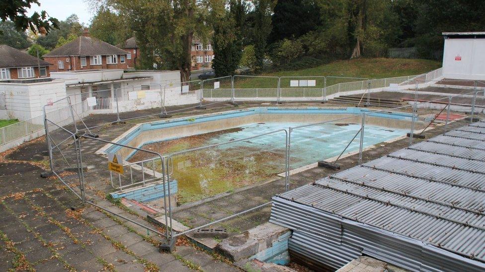 This is of the training junior pool. The metal scaffolding on the right of the image is the main pool, that has been covered with scaffolding.