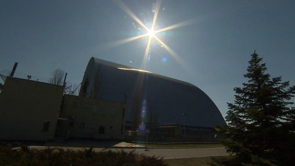 The sarcophagus close to the old reactor number four