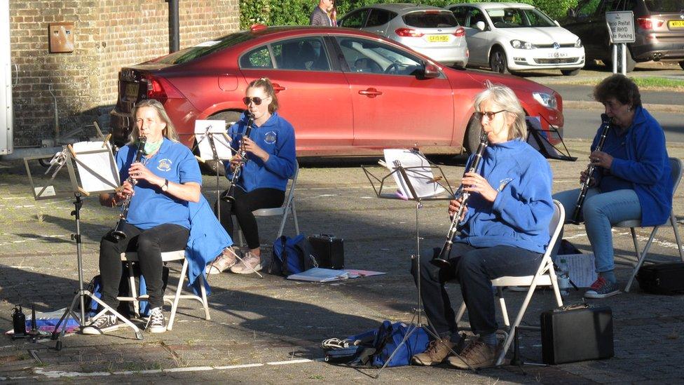 Brecon Town Concert Band rehearsing outside