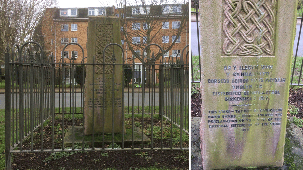 Stone marks the eisteddfod in Birkenhead Park in 1917