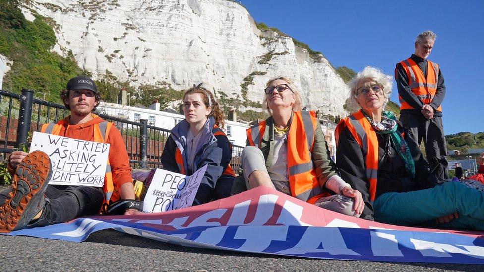 Insulate Britain of protesters blocking the A20 in Kent