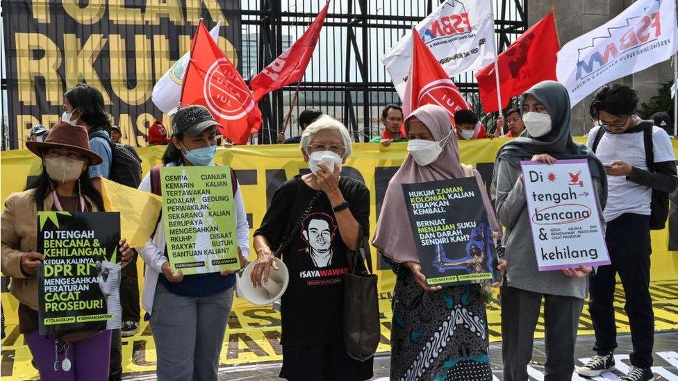 Protesters were outside the parliament on Monday