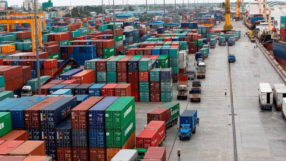 Containers at Asia World port in Yangon