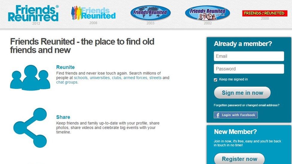 Friends Reunited homepage