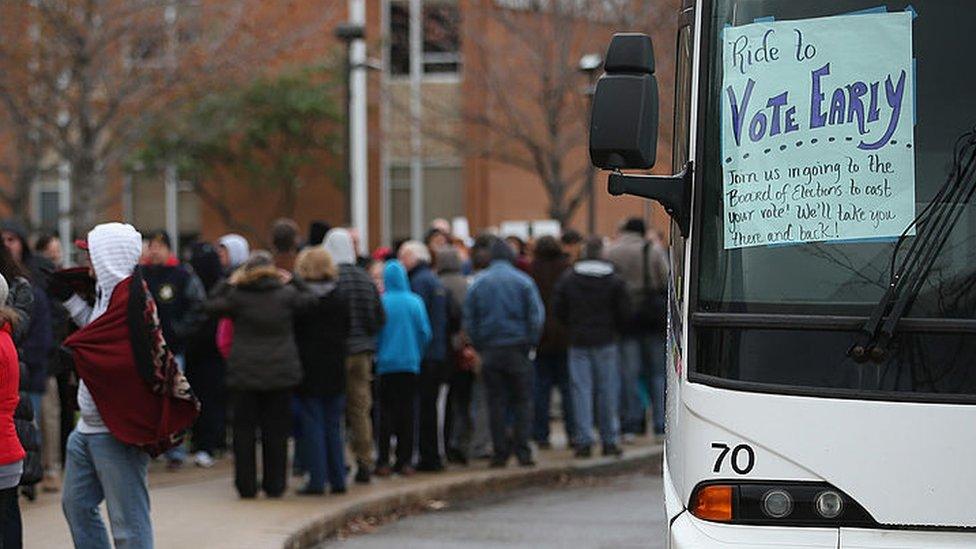 Charter bus waiting to take people to vote in 2012