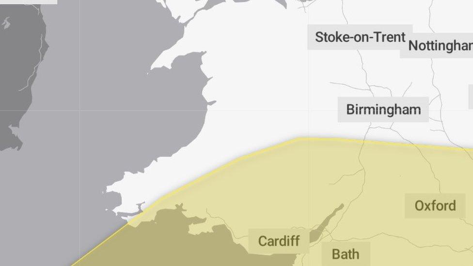 A map showing the area covered by Saturday's weather warning