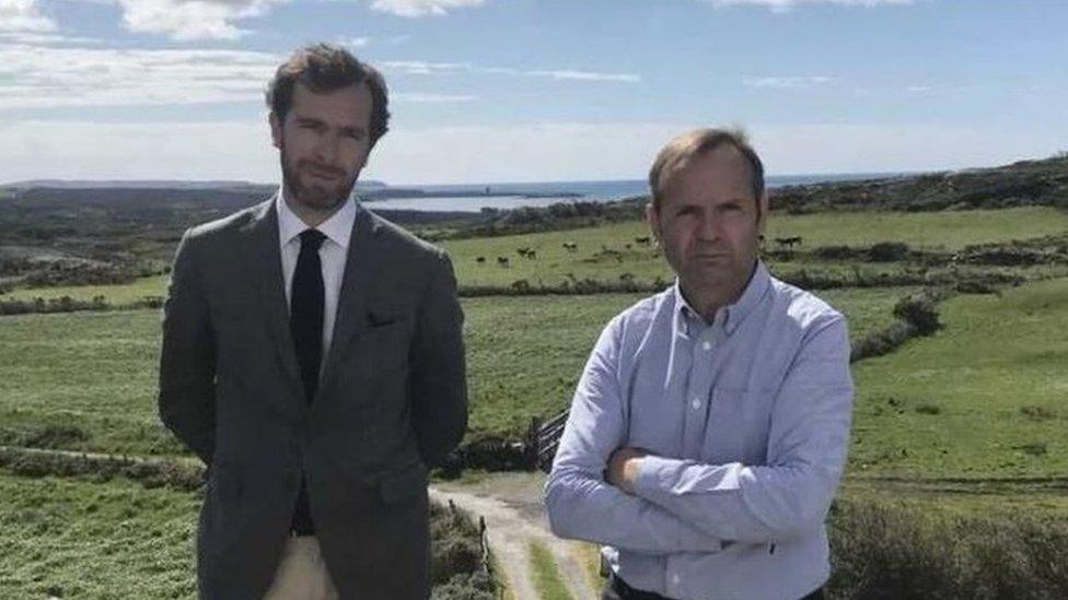 Ms Toscan du Plantier's son Pierre-Louis Baudey-Vignaud (L) and her brother Bertrand Bouniol