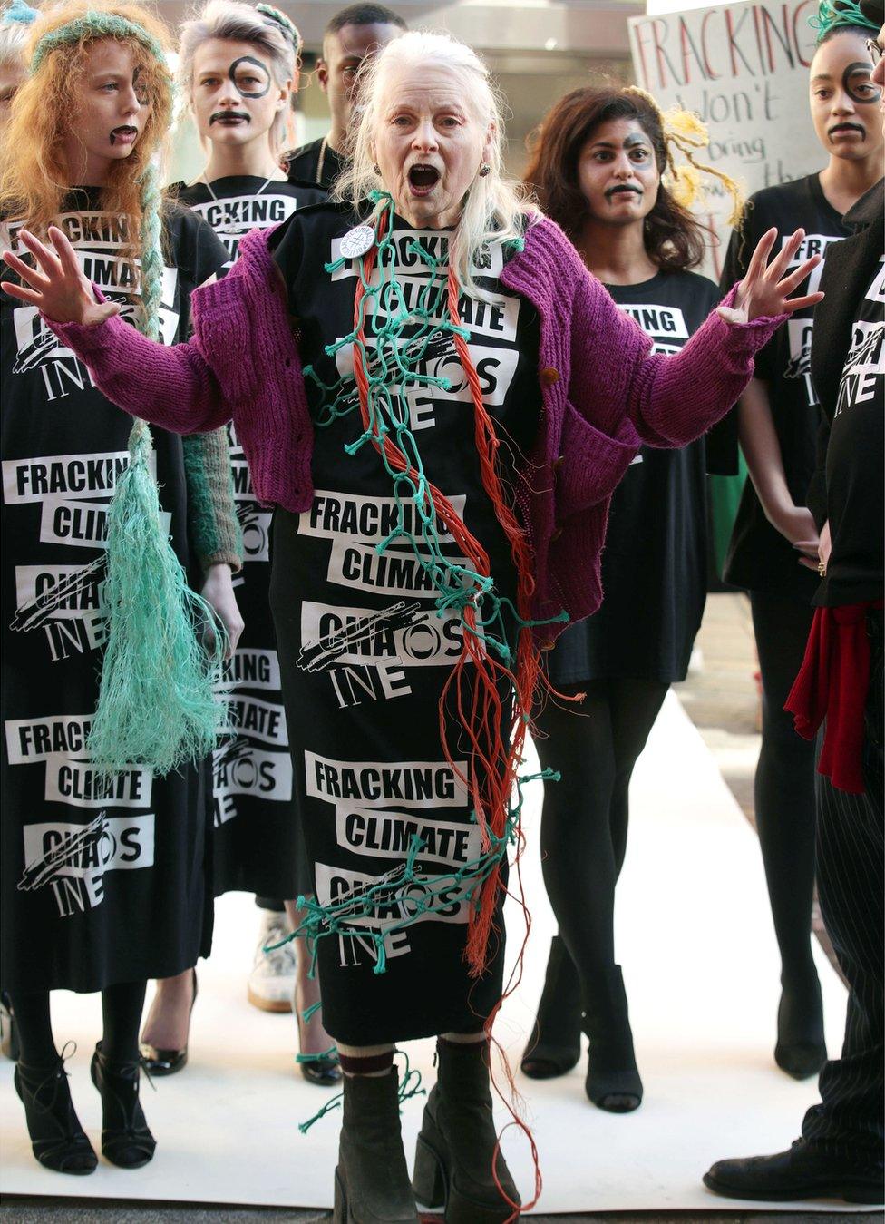 File photo dated 15/02/18 of Dame Vivienne Westwood during the #INEOSVTHEPEOPLE catwalk presentation at the Gran Caffé in London