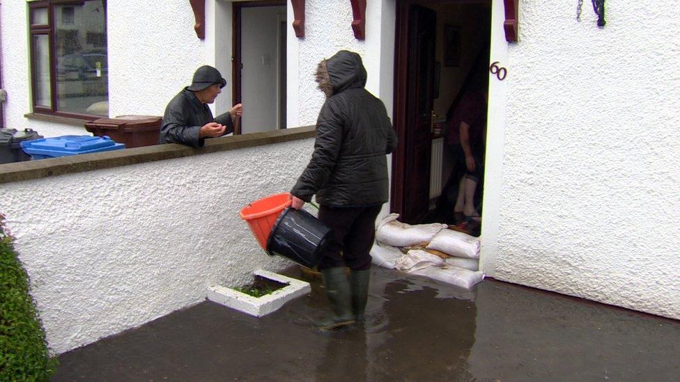 Sandbags were not enough to hold back floodwater in parts of Muckamore in County Antrim