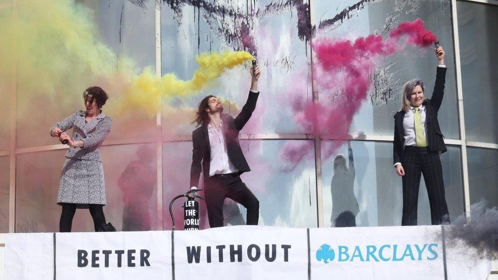 Extinction Rebellion protestors climbed on to the roof of the Barclaycard headquarters in Northampton