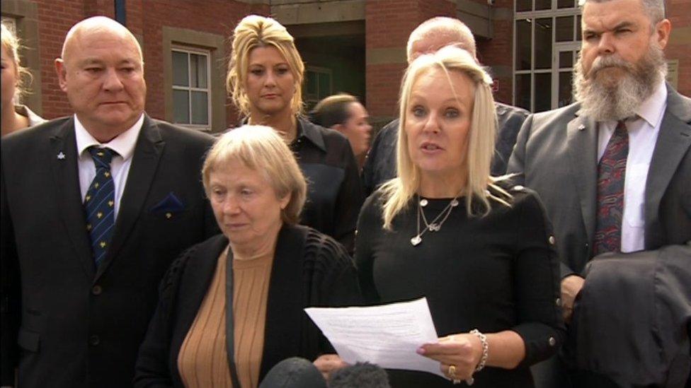 Mavis Eccleston and family outside court