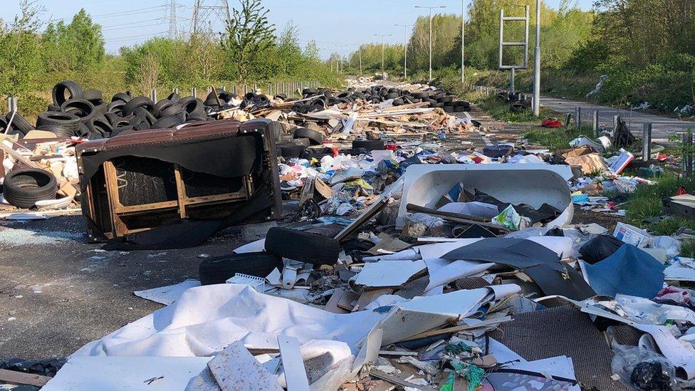 Fly-tipping in Coedkernew, near Newport