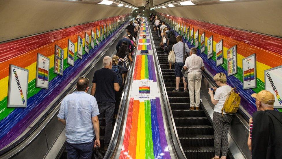 An escalator on the London Undergound, UK - 2017