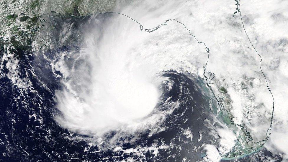 A handout photo made available by NASA Worldview on 27 May 2018 by the US National Hurricane Center (NHC) shows a EOSDIS satellite's view of subtropical storm Alberto to the south west of the Florida