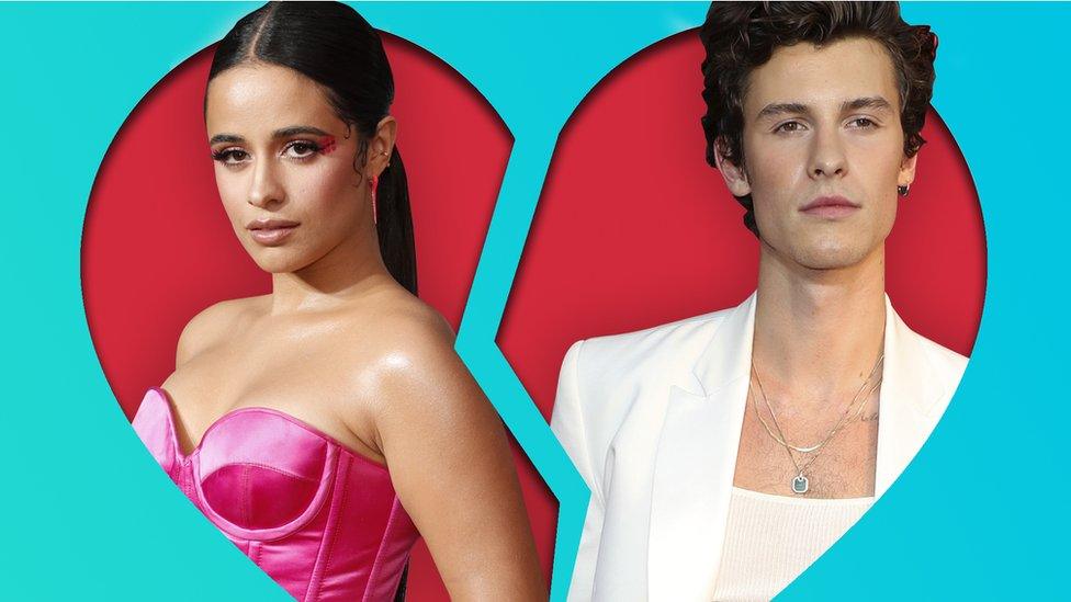 camila cabello and shawn mendes inside a broken love heart