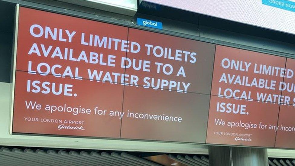 Signs for limited toilet availability at Gatwick Airport