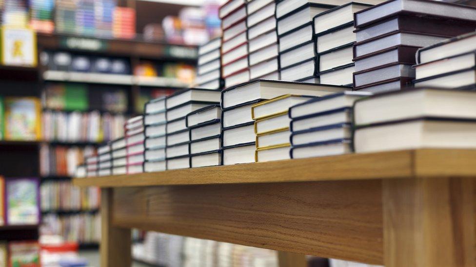 Stack of books at bookshop