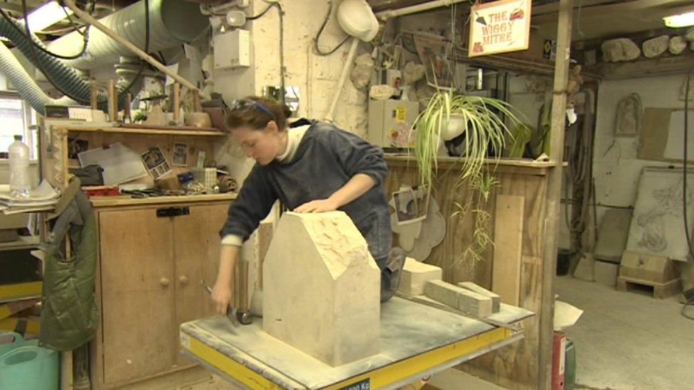 Lincoln Cathedral stonemason at work