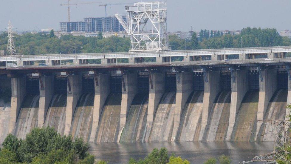 Dnipro dam and hydroelectric power station near Zaporizhzhia