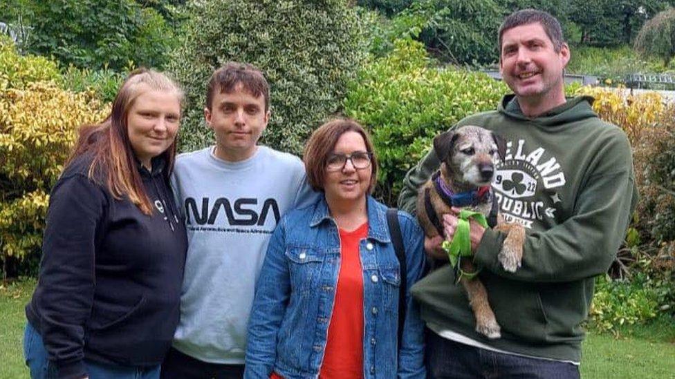 Jo Arundel and her son Reece (second left) with his girlfriend Shannon and Jo's husband Simon