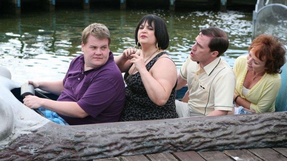 James Corden as Smithy, Ruth Jones as Nessa, Rob Brydon as Bryn and Melanie Walters as Gwen