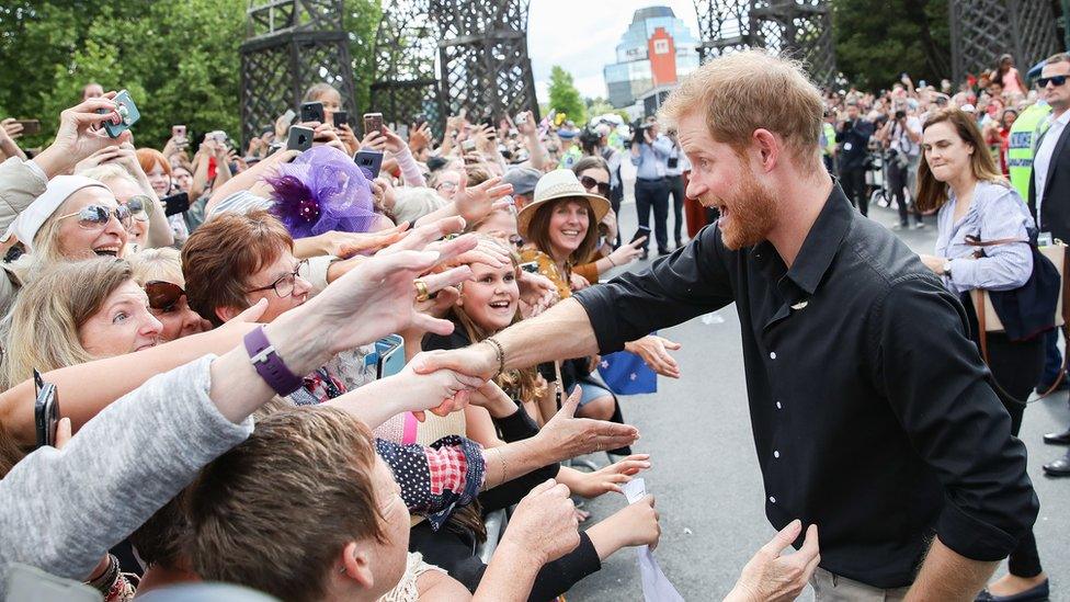 Prince Harry, Duke of Sussex meeting fans at the official walkabout on October 31, 2018 in Rotorua, New Zealand.