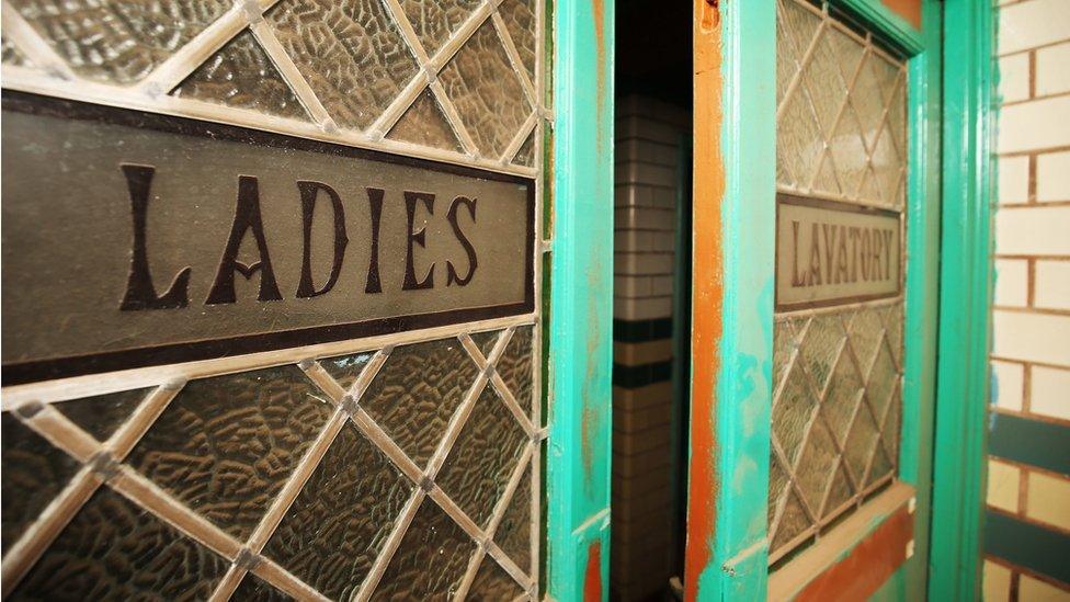 The doors to the ladies' lavatories in the gala pool area of Moseley Road Baths