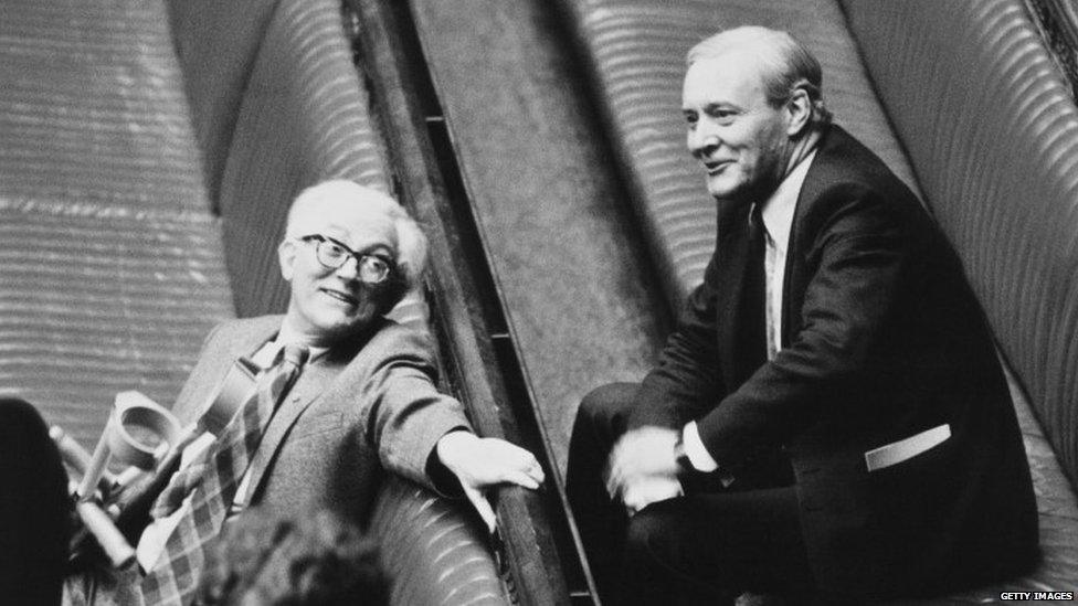 Michael Foot and Tony Benn in 1980