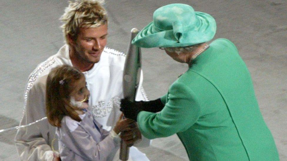 Kirsty Howard with David Beckham and the Queen