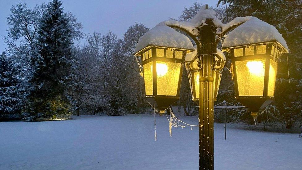 Lanterns in the snow