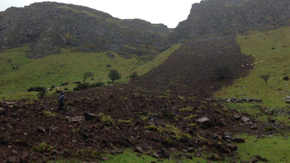 The landslide at Dermot McDonnell's farm in the Glens of Antrim