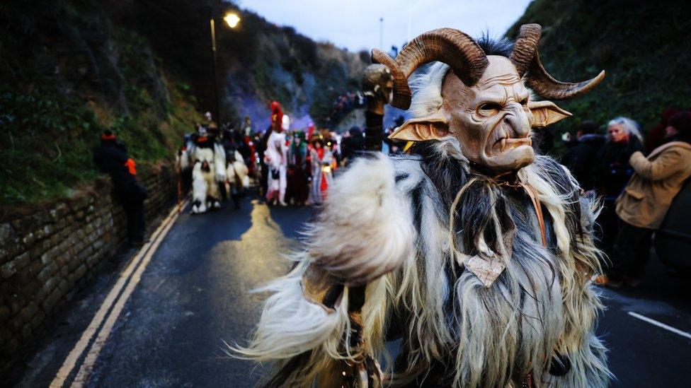 Krampus leading the parade in Whitby