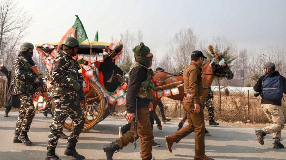 A rally organized by the BJP leaders amid tight security. 