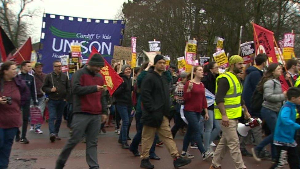 The anti-racism rally in Cardiff