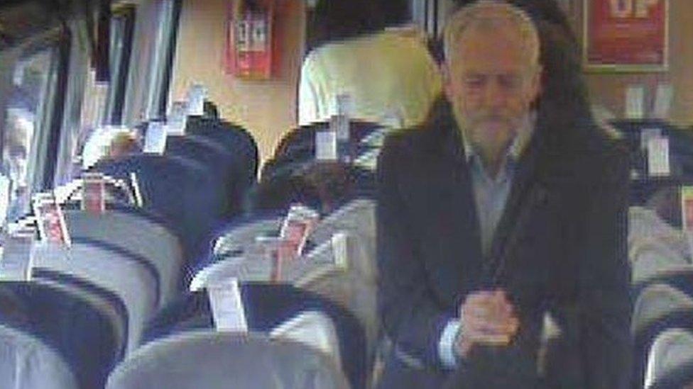 Jeremy Corbyn on board a train