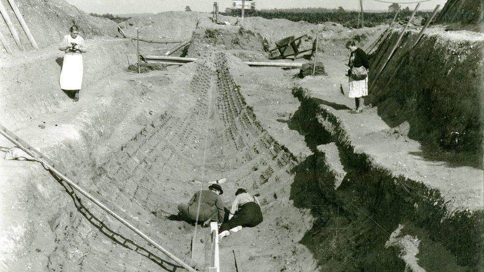 Barbara Wagstaff, left, and Mercie Lack, right, photographed the excavation site Barbara Wagstaff, left, and Mercie Lack, right, at the excavation site