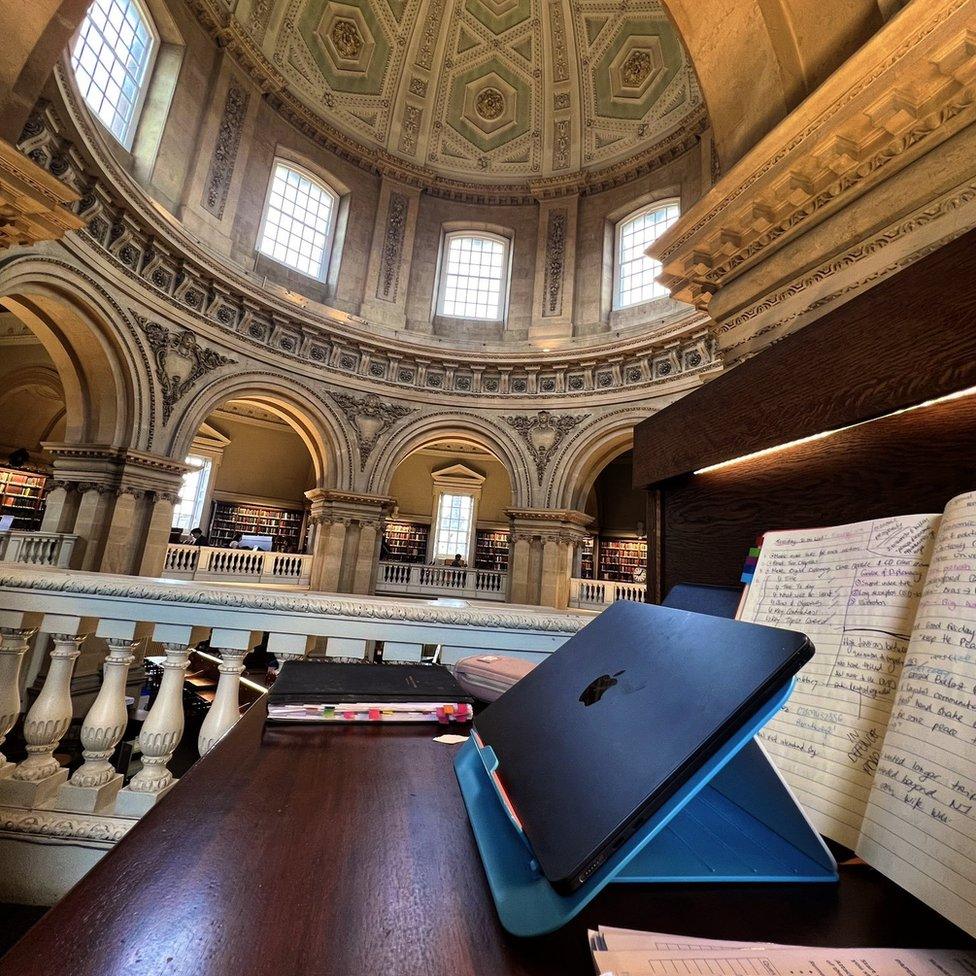 Dr Jennifer Cassidy working in the Bodleian Library