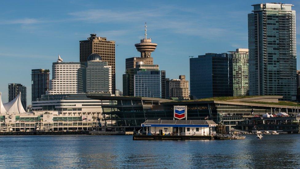 Vancouver's city skyline viewed from Stanley Park on June 30, 2016.