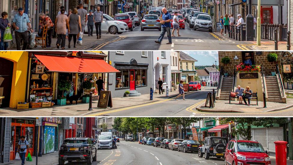 High street views of Treorchy, Narberth and Swansea