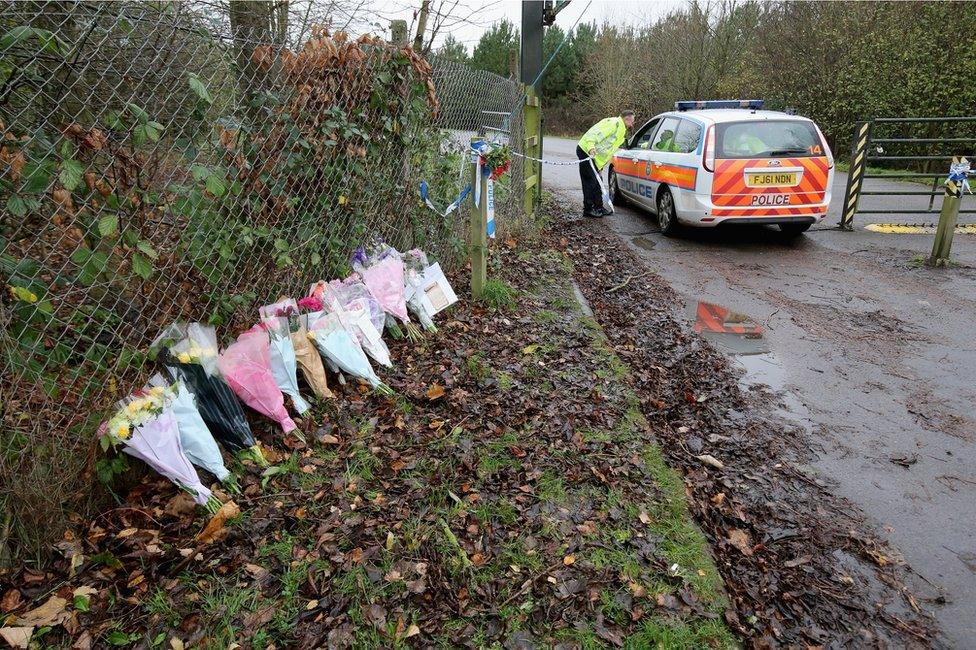 Flowers and tributes outside Sence Valley Forest Park