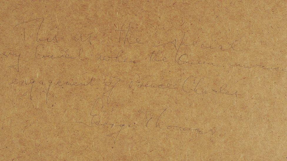 A message written on the photograph's frame by George Thomas, 1st Viscount Tonypandy