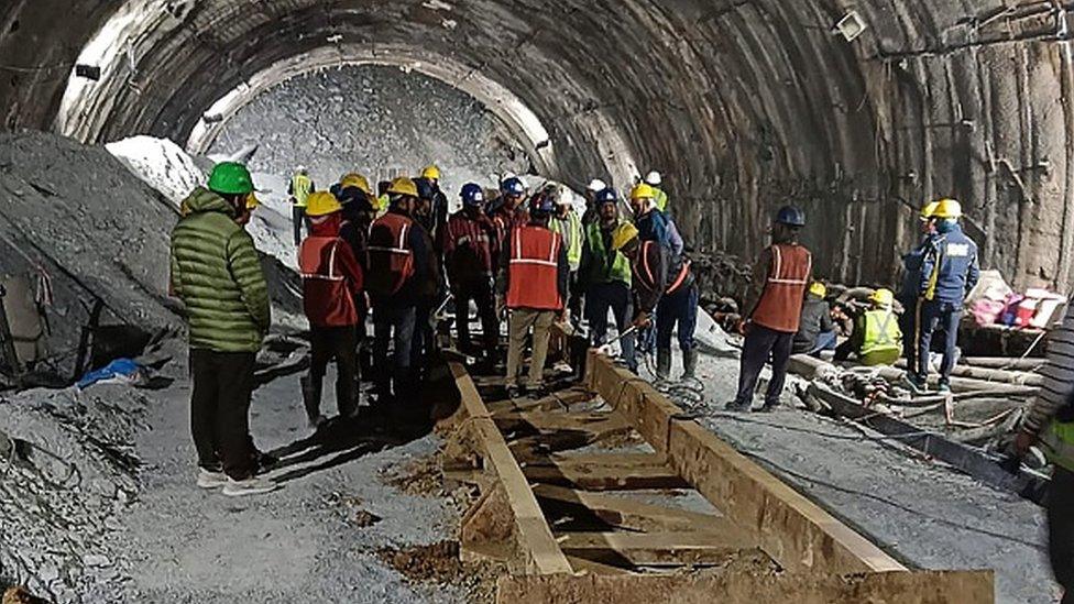 A view of the rescue work inside the tunnel